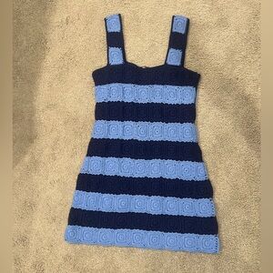 NWT hyacinth house Cornflower blue and navy crochet cooper mini dress